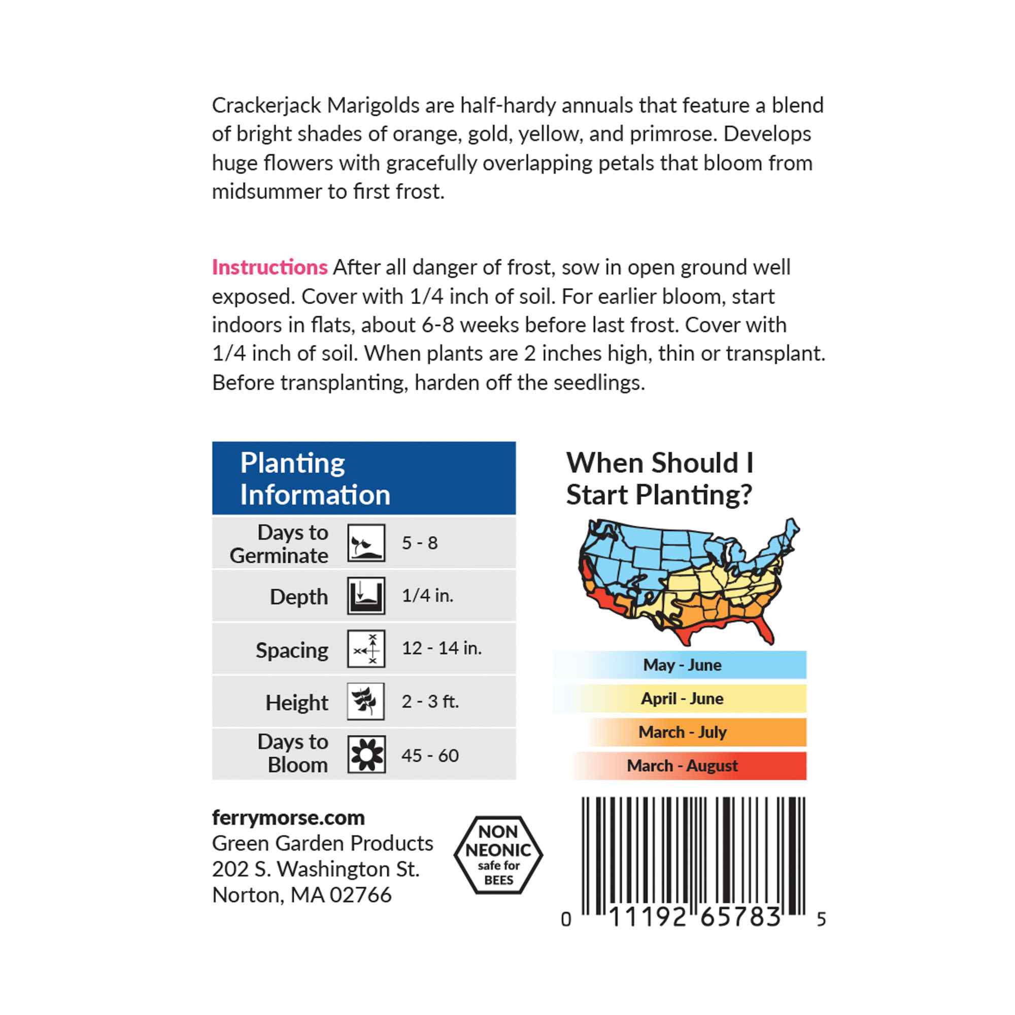 Marigold crackerjack back of packaging